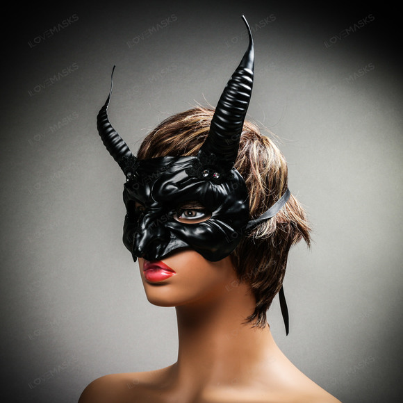 Goblin Devil Long Horn Eyes Mask - Black - Picture 10 of 10